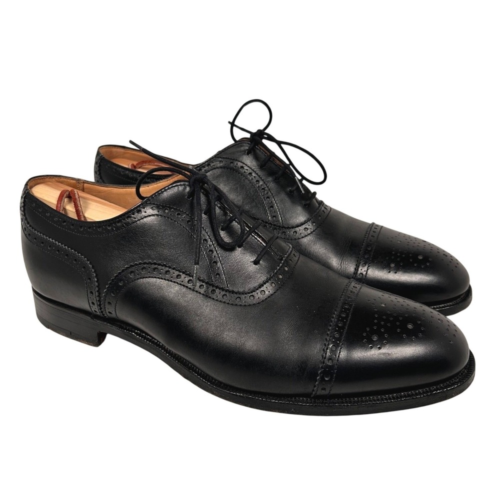 Peal & Co Brooks Brothers Dress Shoes Oxford Cap Toe Black Leather US 11 England